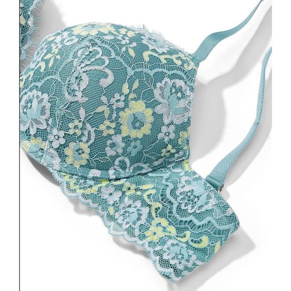 Victorias Secret Dream Angels Push Up Bra - Size 34D - Teal Blue/ Yellow - Picture 1 of 9